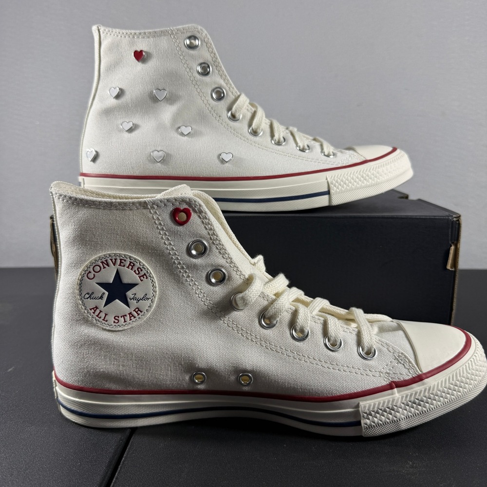Converse Chuck Taylor All Star Hi Vintage White Heart Studs A19055C Womens 7.5